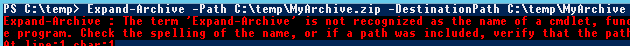 Expand-Archive failes on previous versions of PowerShell