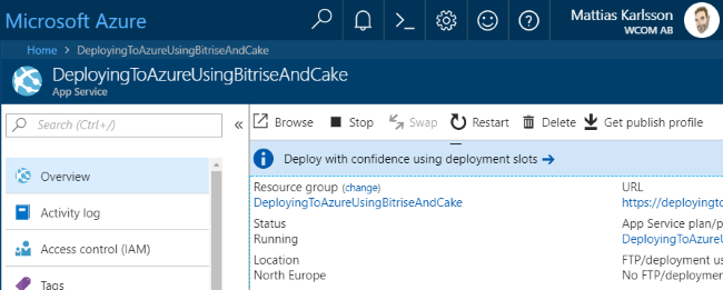 Azure Portal App Servuce overview blade